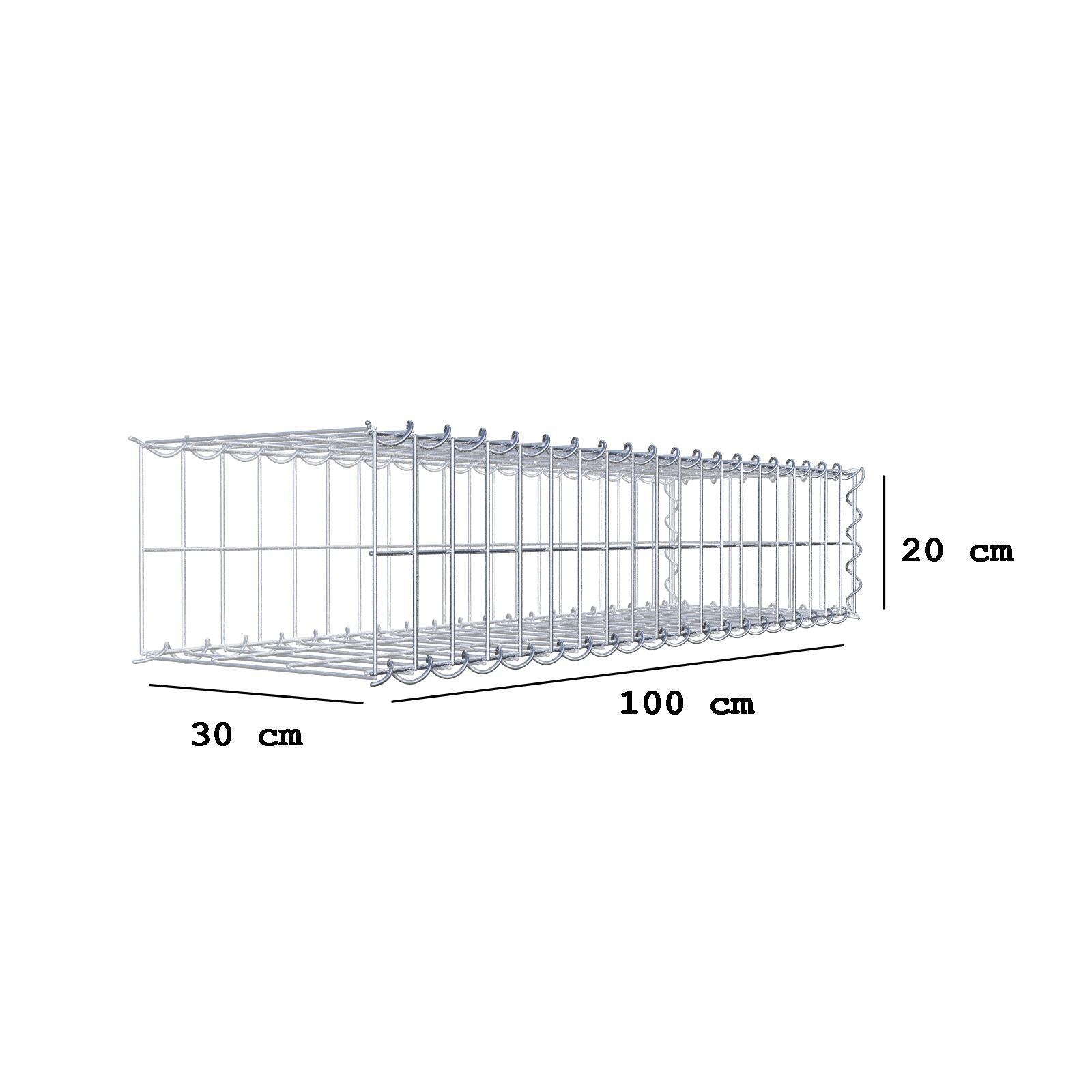Gabion rapporté type 2 100 cm x 20 cm x 30 cm (L x H x P), mailles 5 cm x 10 cm, spirale