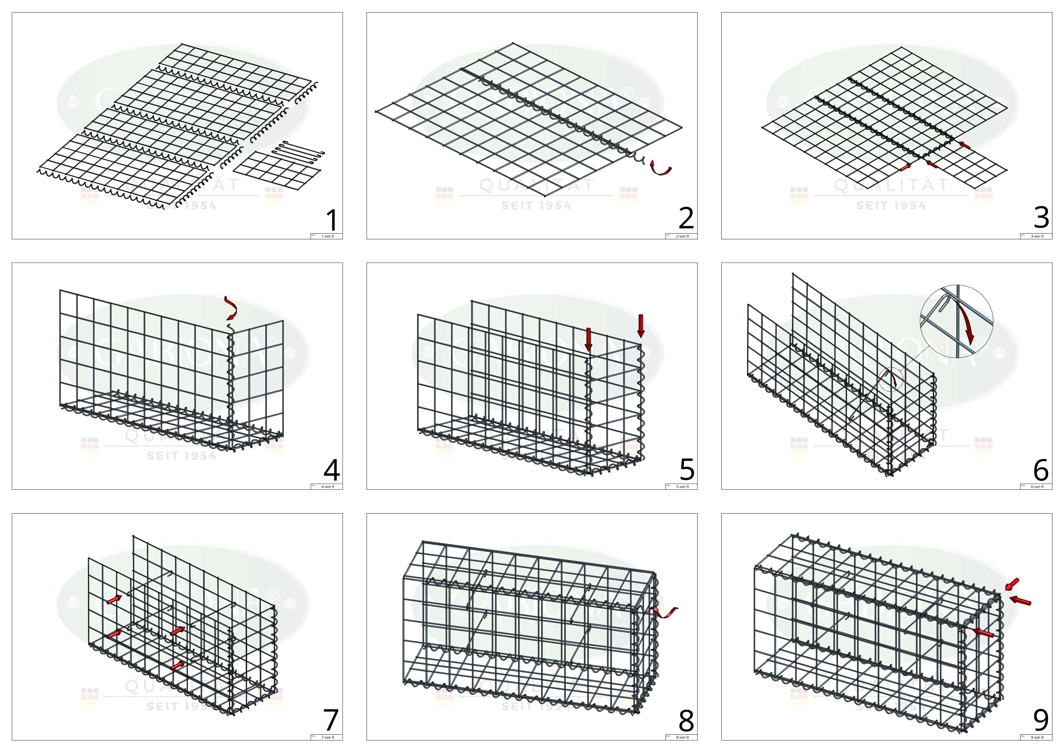 Grown-on gabion type 2 100 cm x 100 cm x 50 cm (L x H x D), mesh size 10 cm x 10 cm, spiral