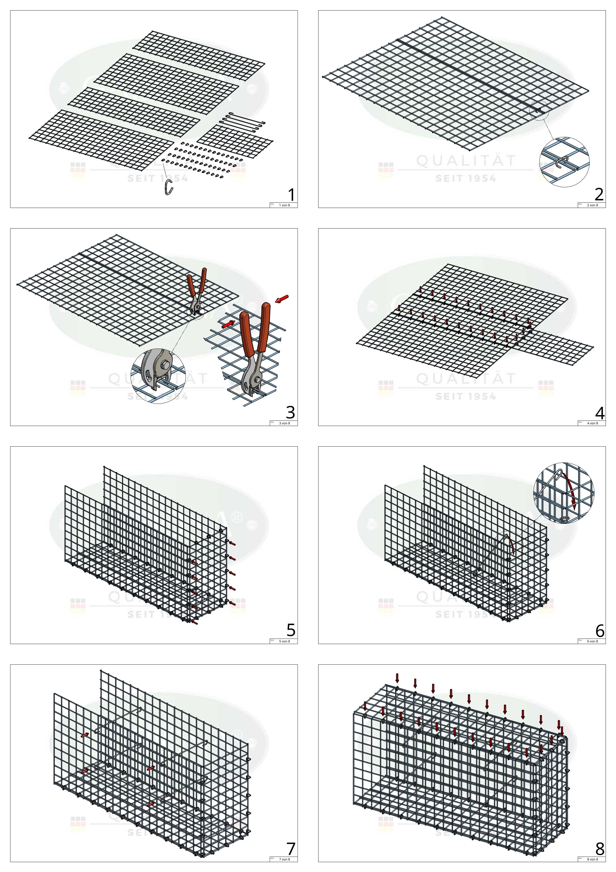 Monteret gabion type 2 100 cm x 20 cm x 30 cm (L x H x D), maskestørrelse 5 cm x 5 cm, C-ring