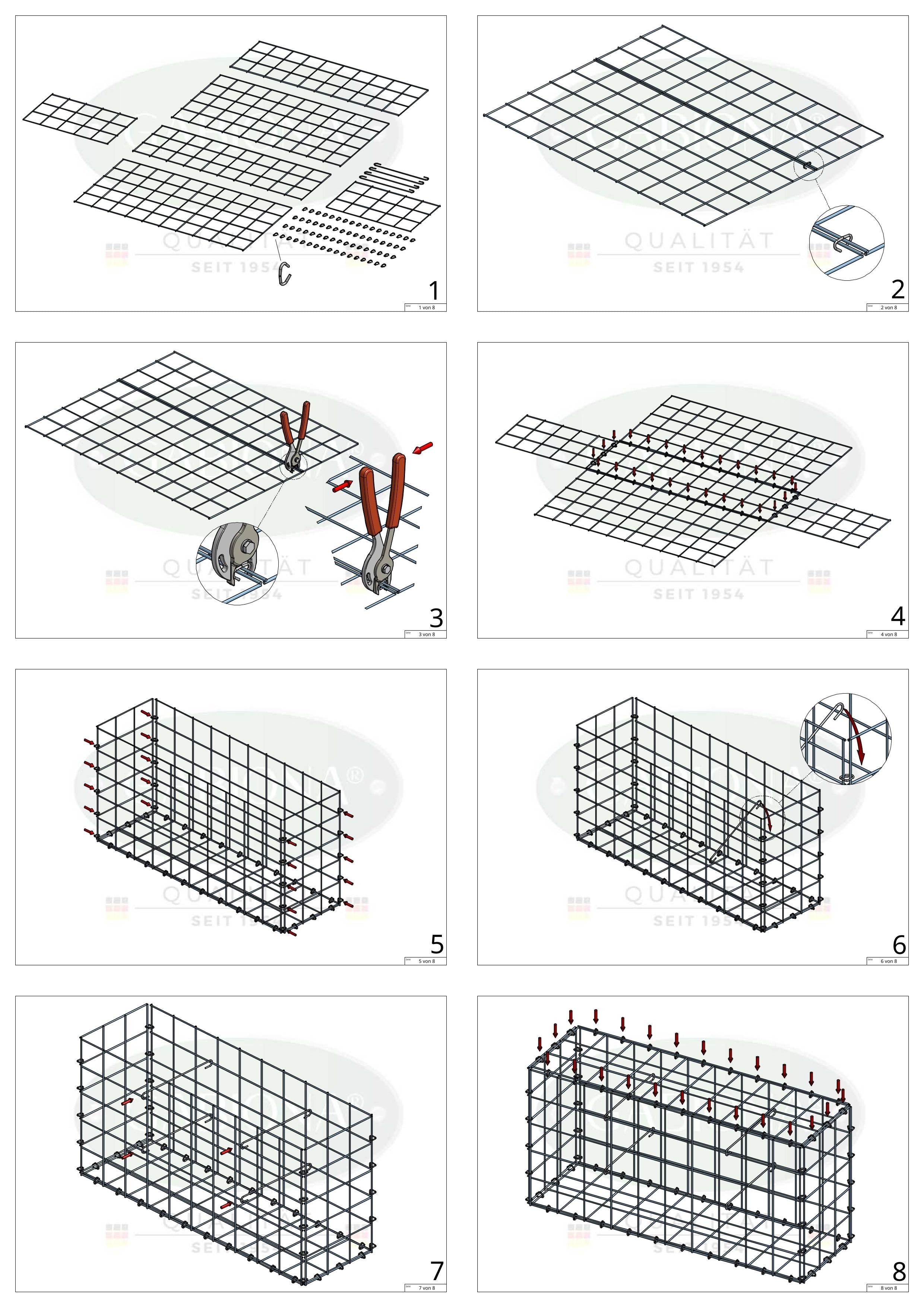 Gabion 100 cm x 40 cm x 50 cm (L x H x D), mesh size 10 cm x 10 cm, C-ring