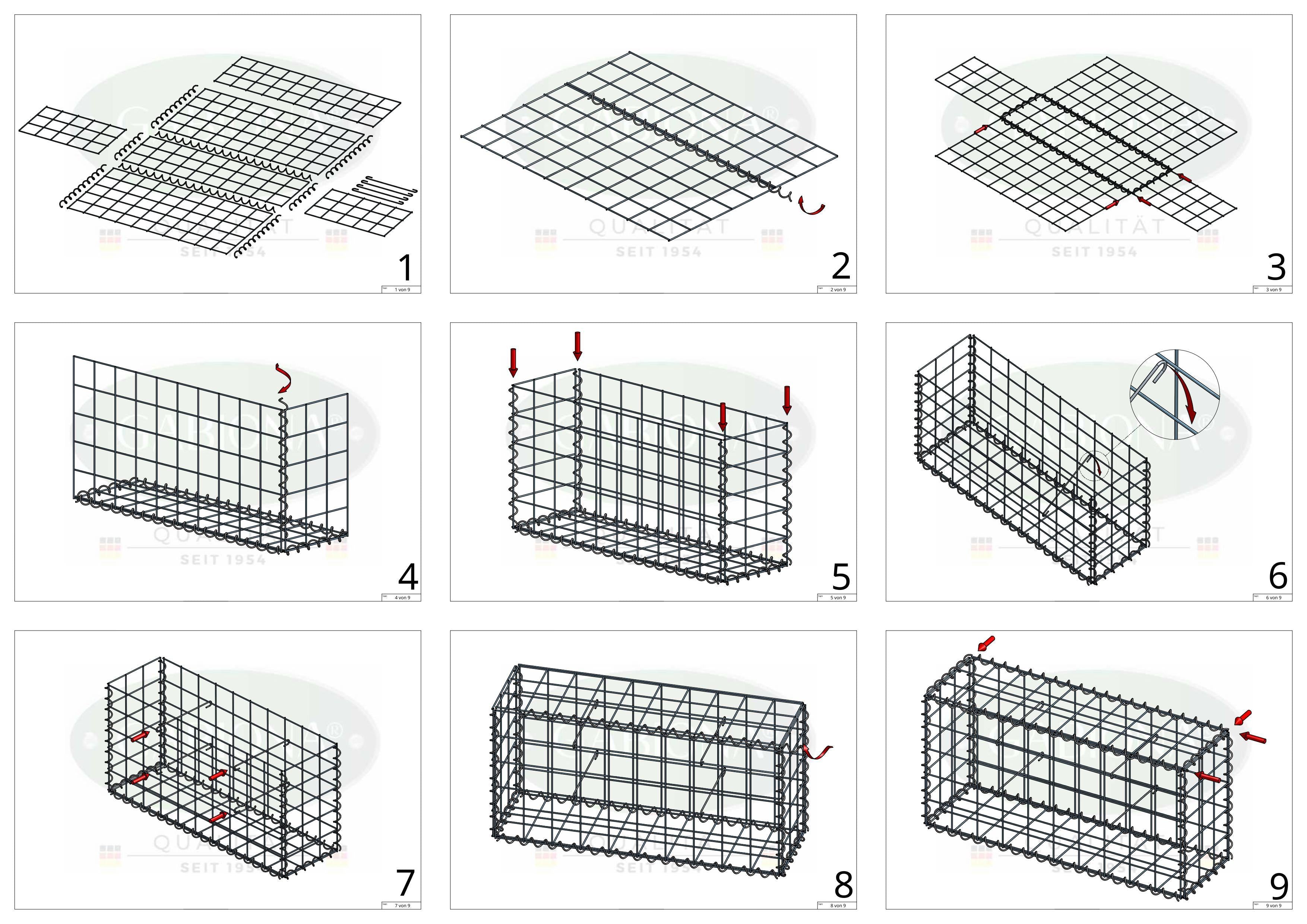 Gabione 80 cm x 40 cm x 20 cm (L x H x T), Maschenweite 10 cm x 10 cm, Spirale