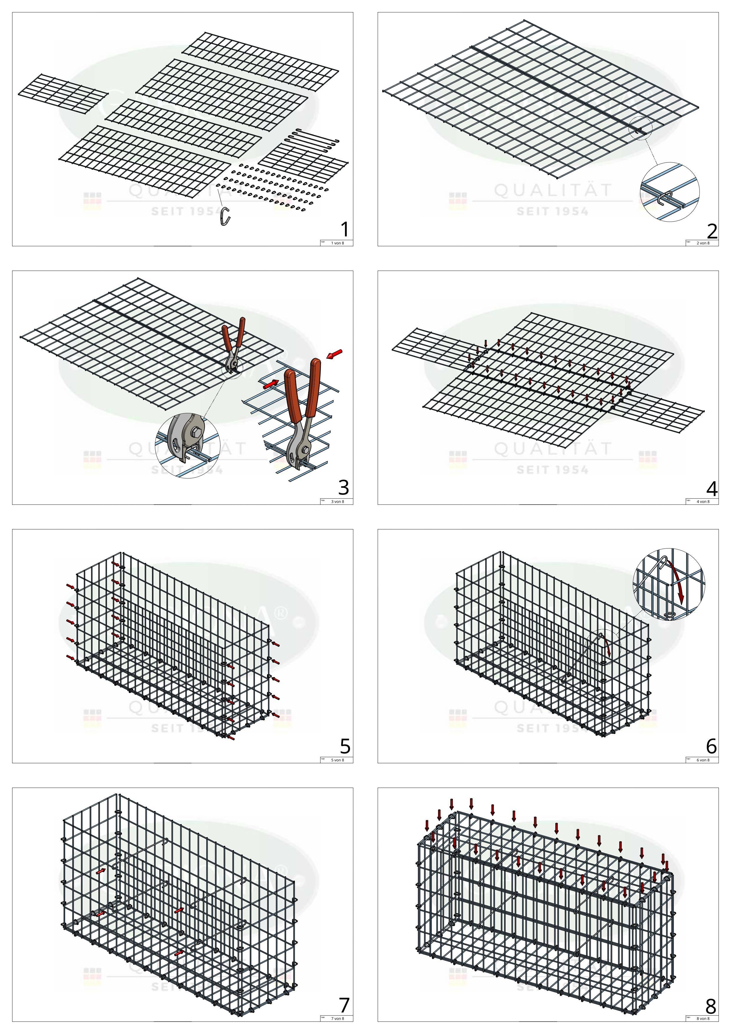 Gabion 50 cm x 50 cm x 20 cm (L x H x D), maskestørrelse 5 cm x 10 cm, C-ring