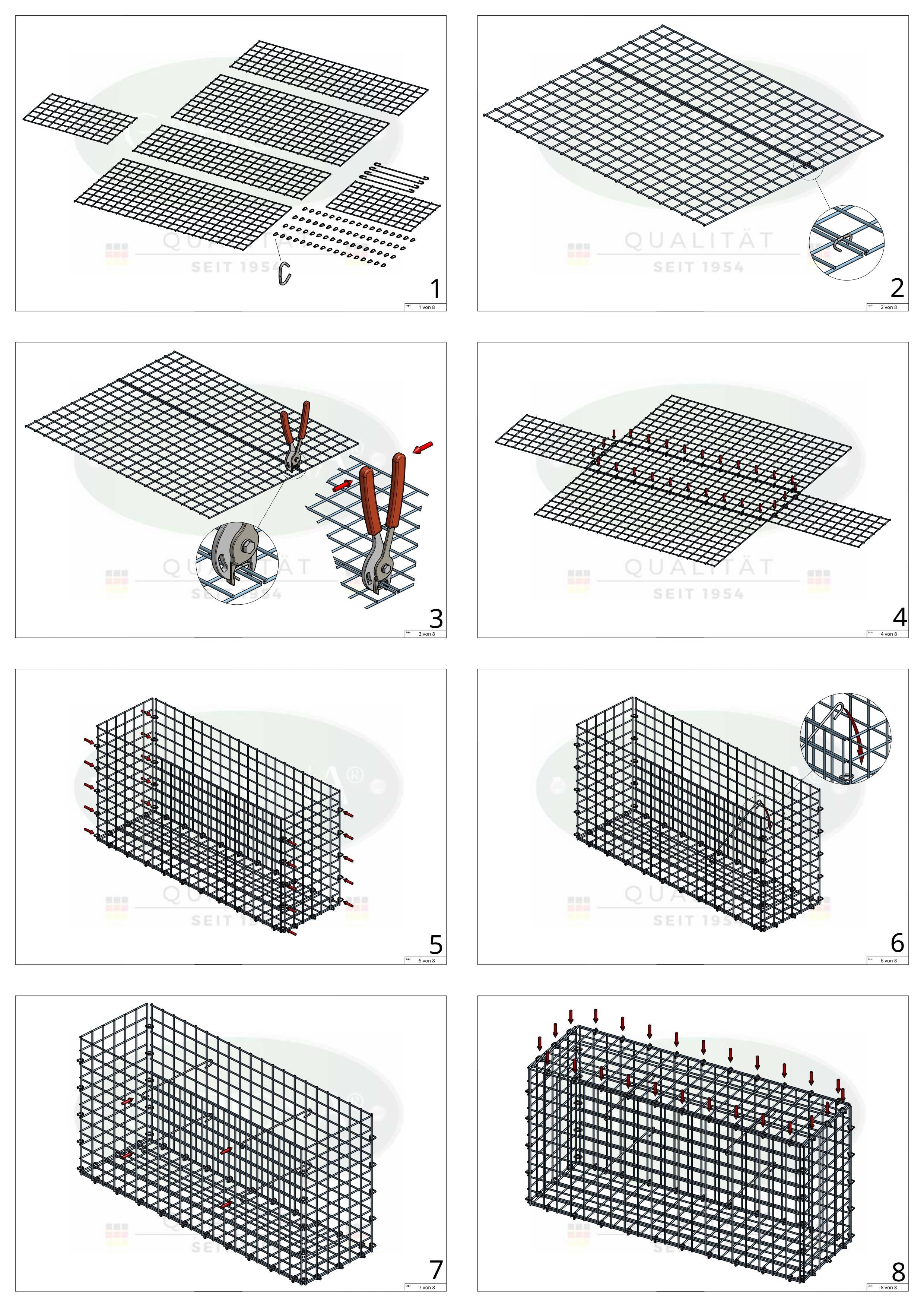 Gabion 100 cm x 80 cm x 50 cm (L x H x D), maskestørrelse 5 cm x 5 cm, C-ring