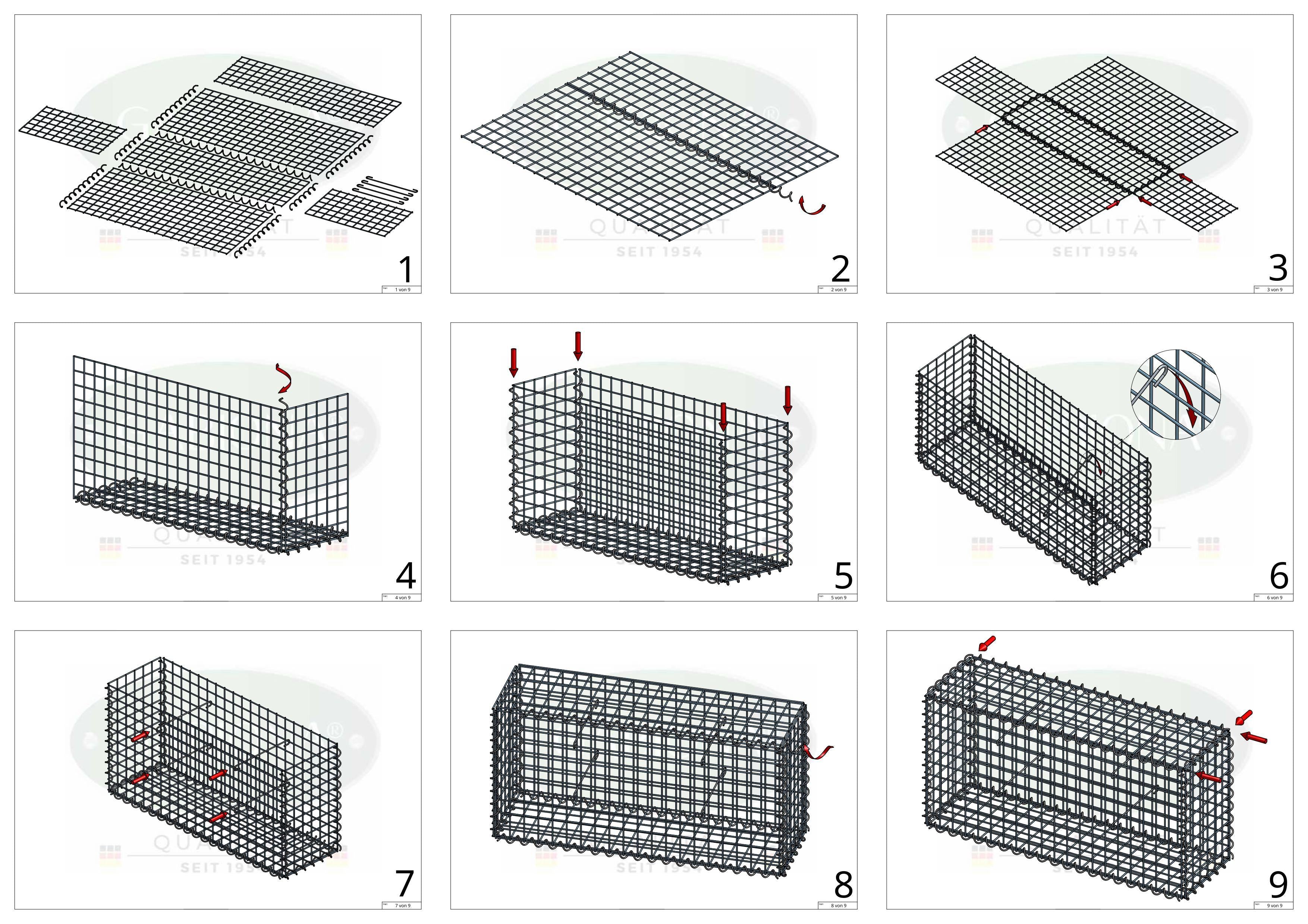 Gabion 100 cm x 90 cm x 30 cm (L x H x D), maskstorlek 5 cm x 5 cm, spiral