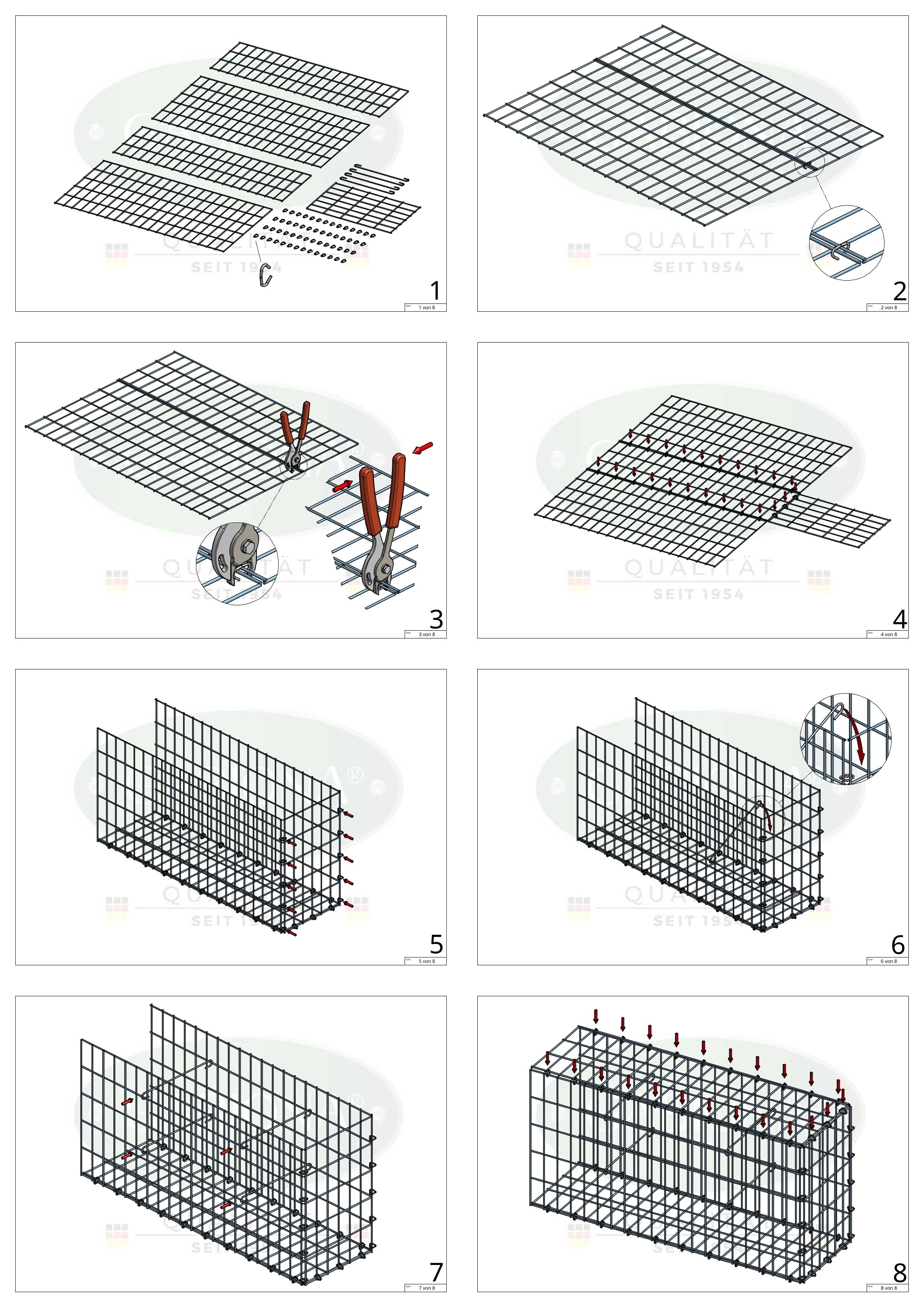 Mounted gabion type 2 100 cm x 20 cm x 30 cm, mesh size 5 cm x 10 cm, C-ring