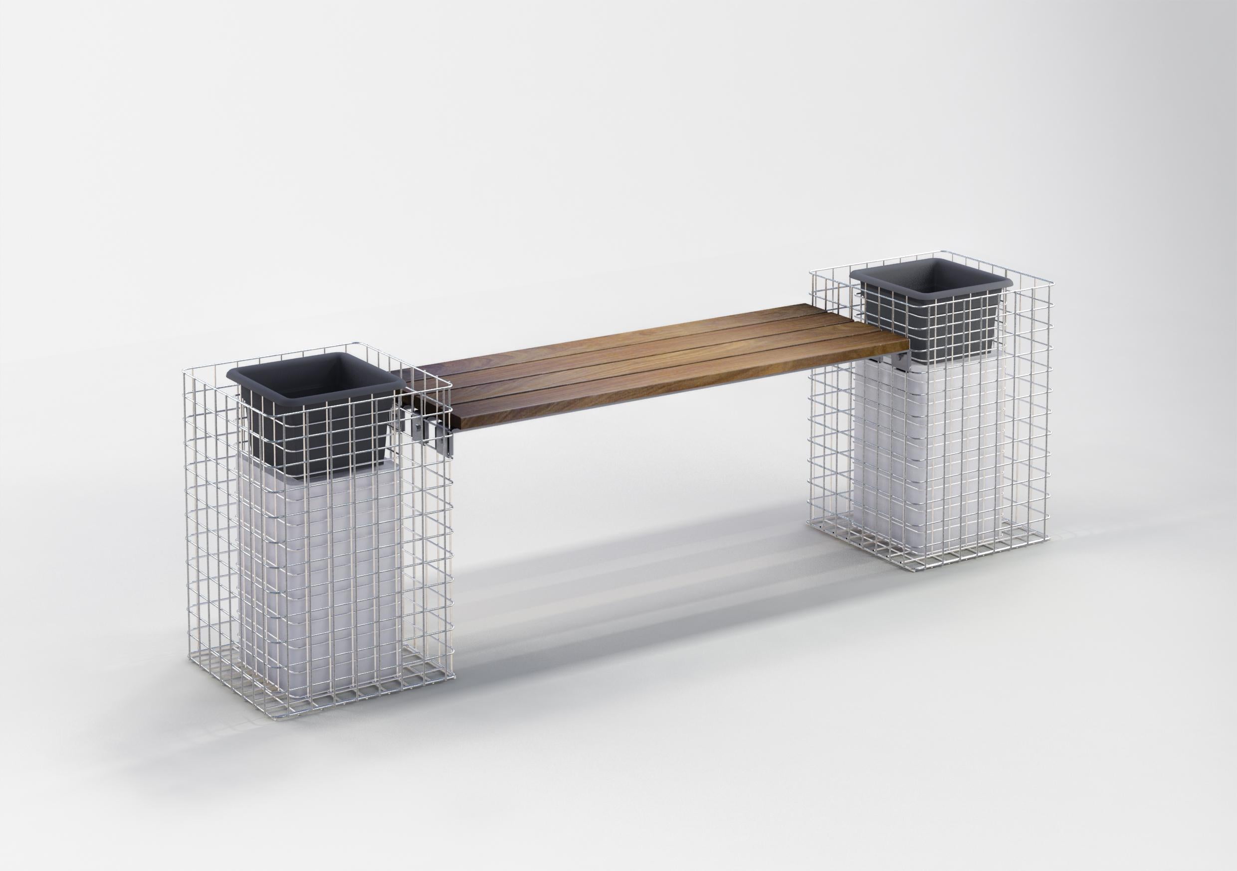 Garden bench 2 flower columns CUMARU MW 5 x 5 cm, length 200 cm, height 62 cm, depth 37 cm, hot-dip galvanized