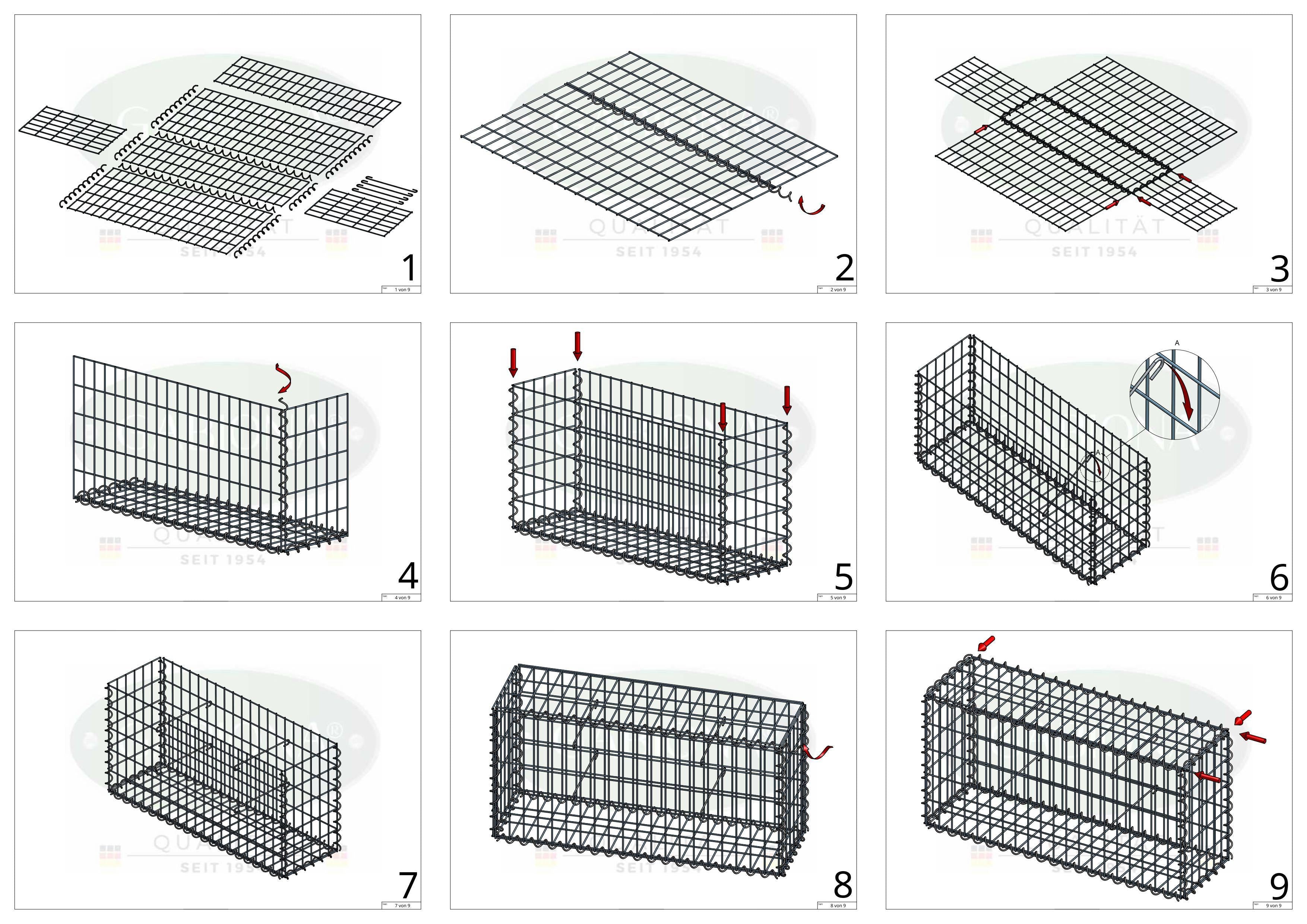 Gabione 100 cm x 80 cm x 50 cm (L x H x T), Maschenweite 5 cm x 10 cm, Spirale